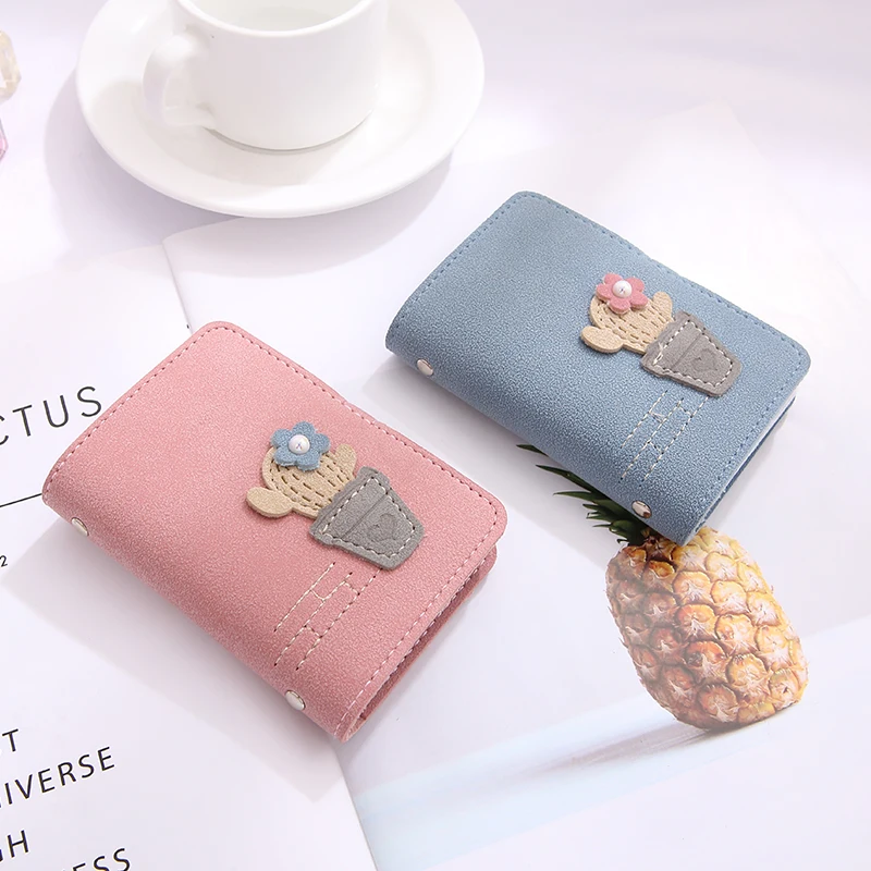 Cute Cactus Function 24 Bits Card Holder Case Bag New Top Matte Leather Women Girl Business Credit ID Passport Cover Card Wallet