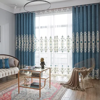 

New Simple Chenille Horizontal Embroidery Shading Curtains for Living Dining Room Bedroom.