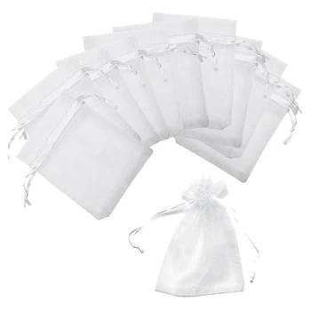

120Pcs 4x6 Inches Drawstring Organza Bags Jewelry Favors Gift Bags for Wedding Party Christmas Gifts Candy Bags, White