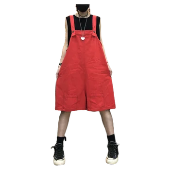 

Baggy Thin Denim Overalls Candy colors Wide Leg Shorts Jumpsuits Women Harajuku Strap Jeans Cowboy Drop Crotch Bib Cargo Rompers