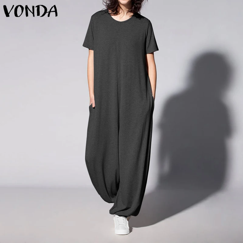 Vintage Rompers Womens Jumpsuits VONDA 2020 Casual Short Sleeve Solid Playsuits Ladies Office Overalls Plus Size Loose Pants Vintage Rompers Womens Jumpsuits VONDA 2020 Casual Short Sleeve Solid Playsuits Ladies Office Overalls Plus Size Loose Pants