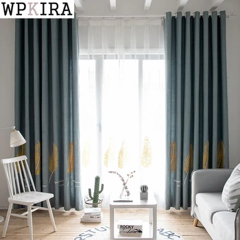 

Embroidered Big Leaves Design Blackout Curtains Kids Thick Curtain For Living Room Bedroom Kitchen Window Panel S122&30