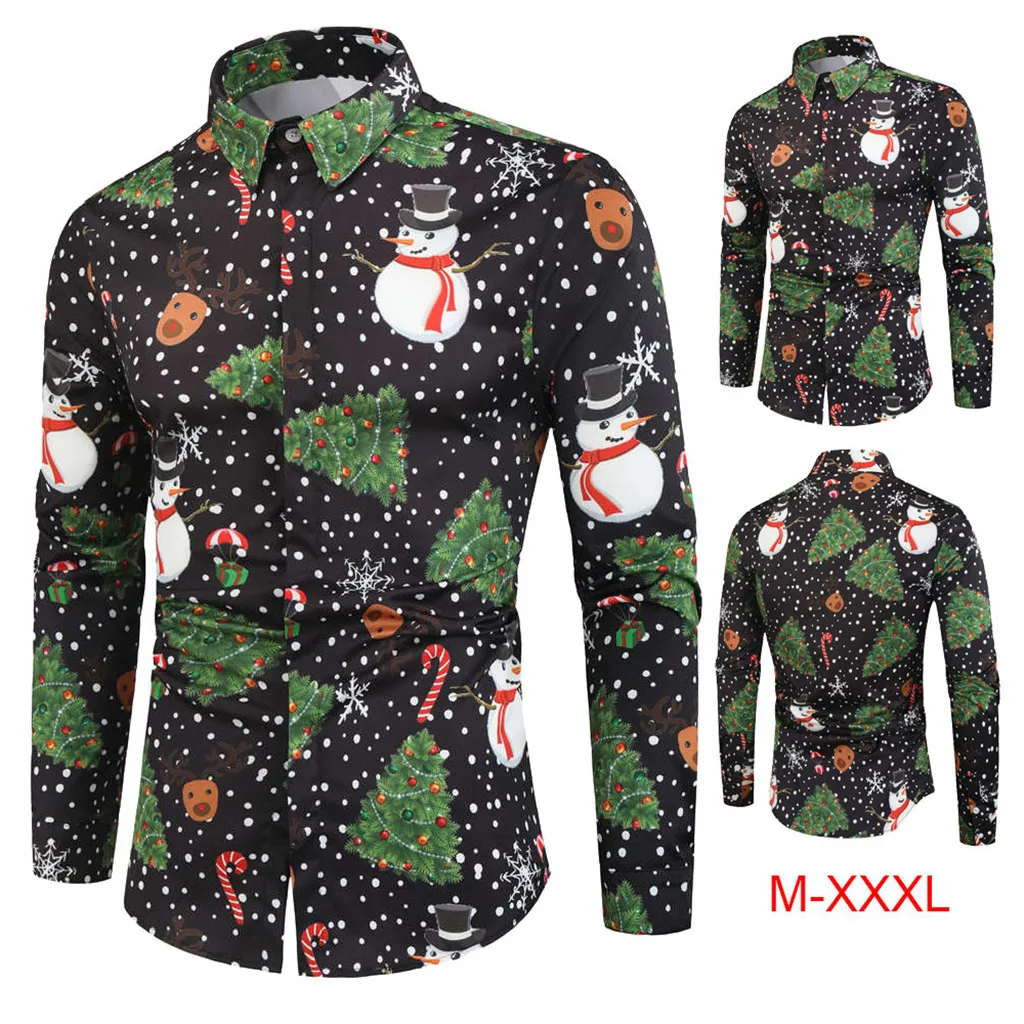 Мужская повседневная Рождественская рубашка на пуговицах с принтом снежинок Санты и конфет, рубашка Юрка, уличная рубашка, camisas hombre mannen kleding