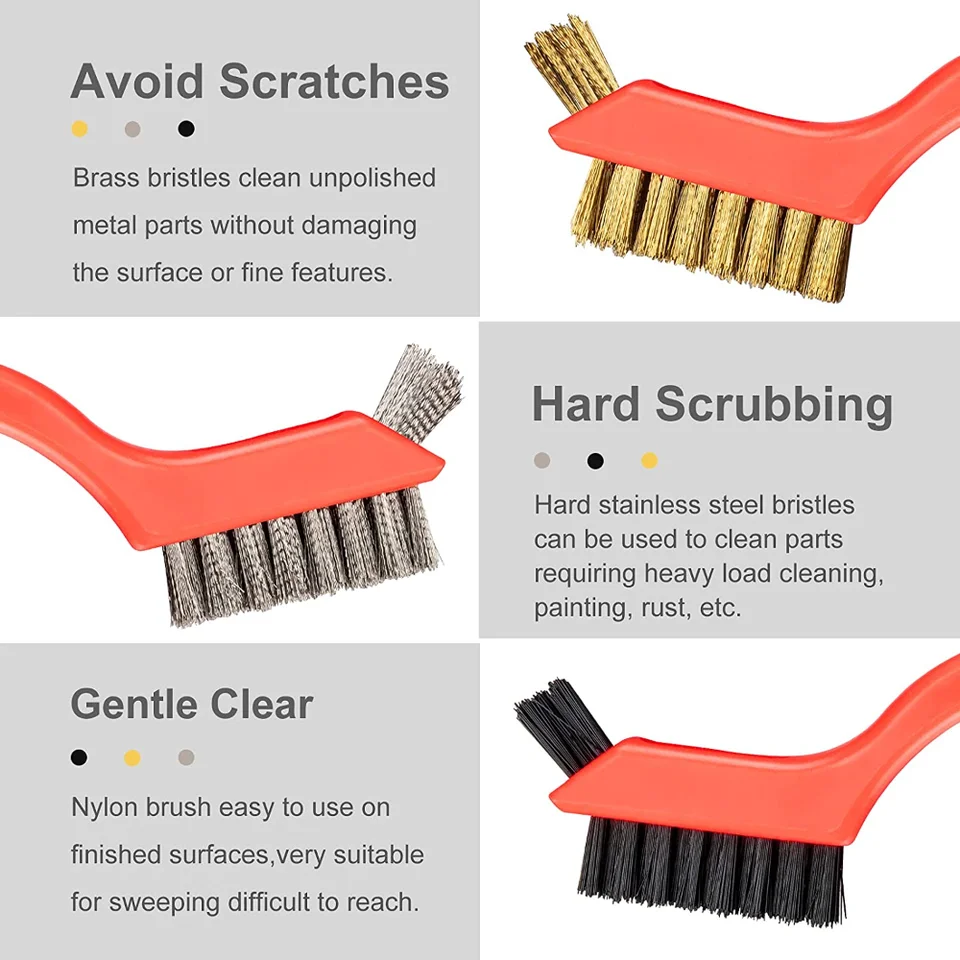 Juego De Cepillos De Alambre De 3 Piezas: Cerdas De Nailon/latón/acero  Inoxidable Con Empuñadura Curva Para Limpiar El óxido, La Suciedad Y La  Pintura ..., image size:960x960
