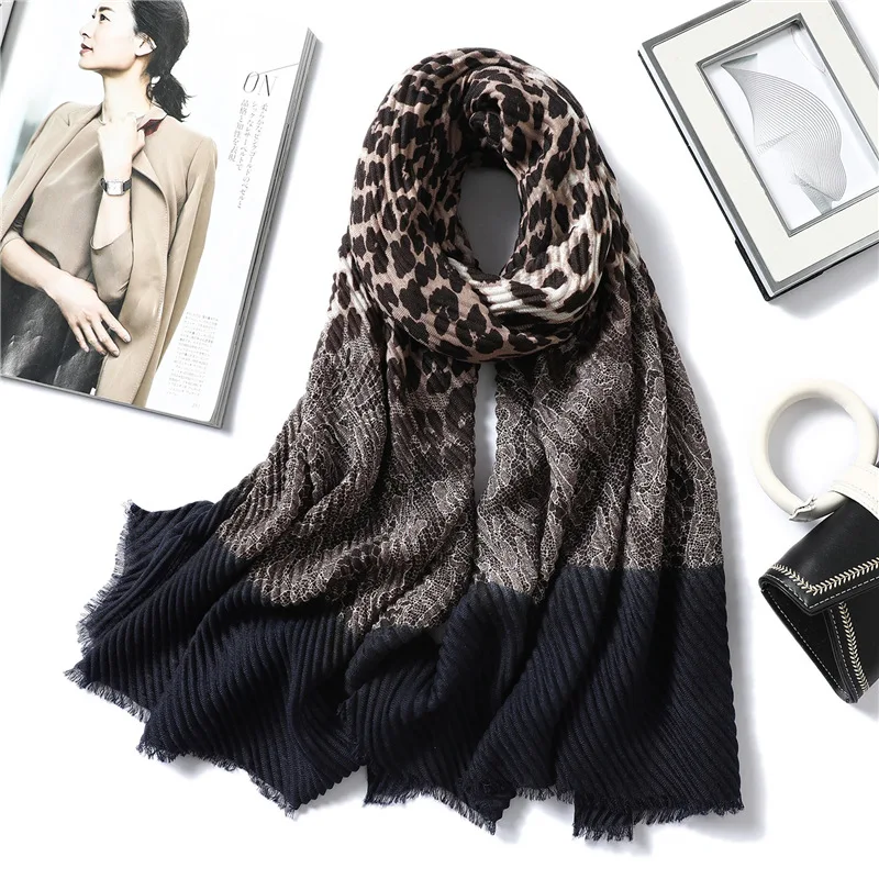 Женский шарф зимний Crinkle Hijabs повязка на голову с животным принтом складные шали и обертывания хлопковые шейные шарфы дизайн бренда Foulard