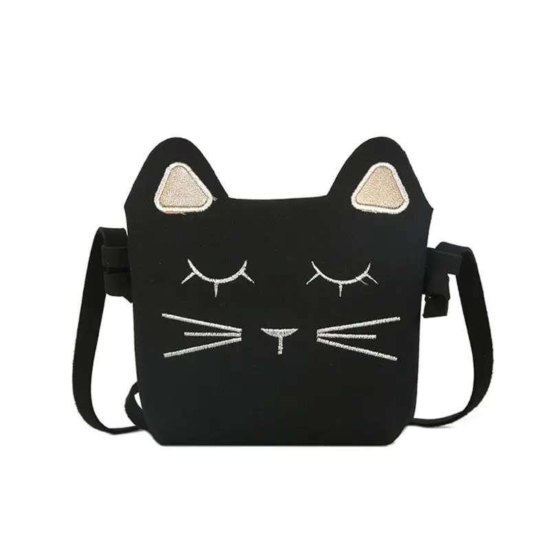 Черный Little Girls Purses Cute Cat Shoulder Crossbody Bag for Kids Toddler Girls F42A - Цвет: Черный