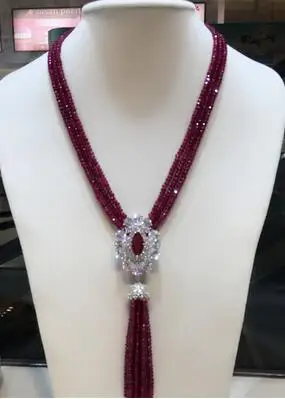 

@ Natural 2x4mm purple jade stone micro inlay zircon clasp tassel necklace long sweater chain
