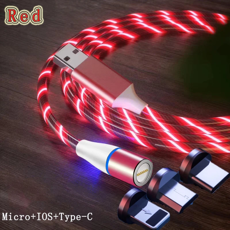 Магнитный кабель со светодиодной подсветкой 3A Micro USB Type C кабели для быстрой