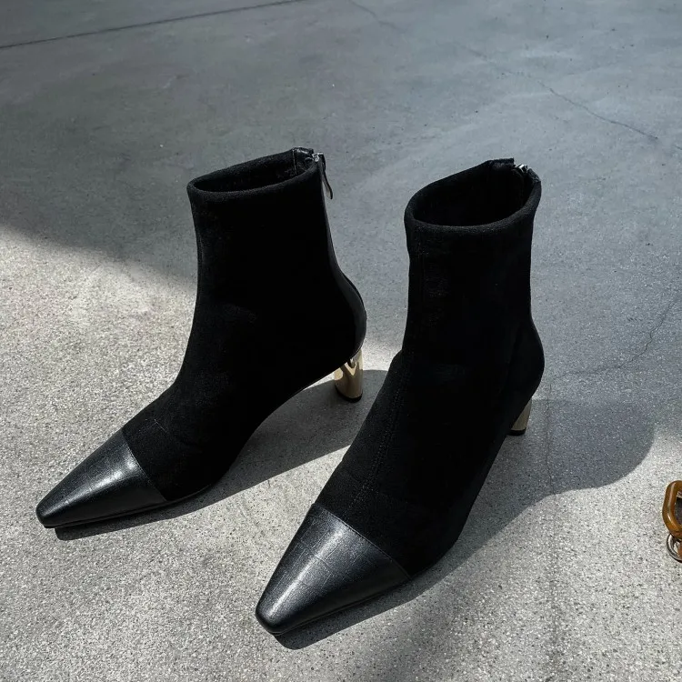 

BELLECOM 2009 Autumn and Winter New European and American Fine-heeled Stitching Martin Boots Women Retro Elastic Shoes Slim Boot