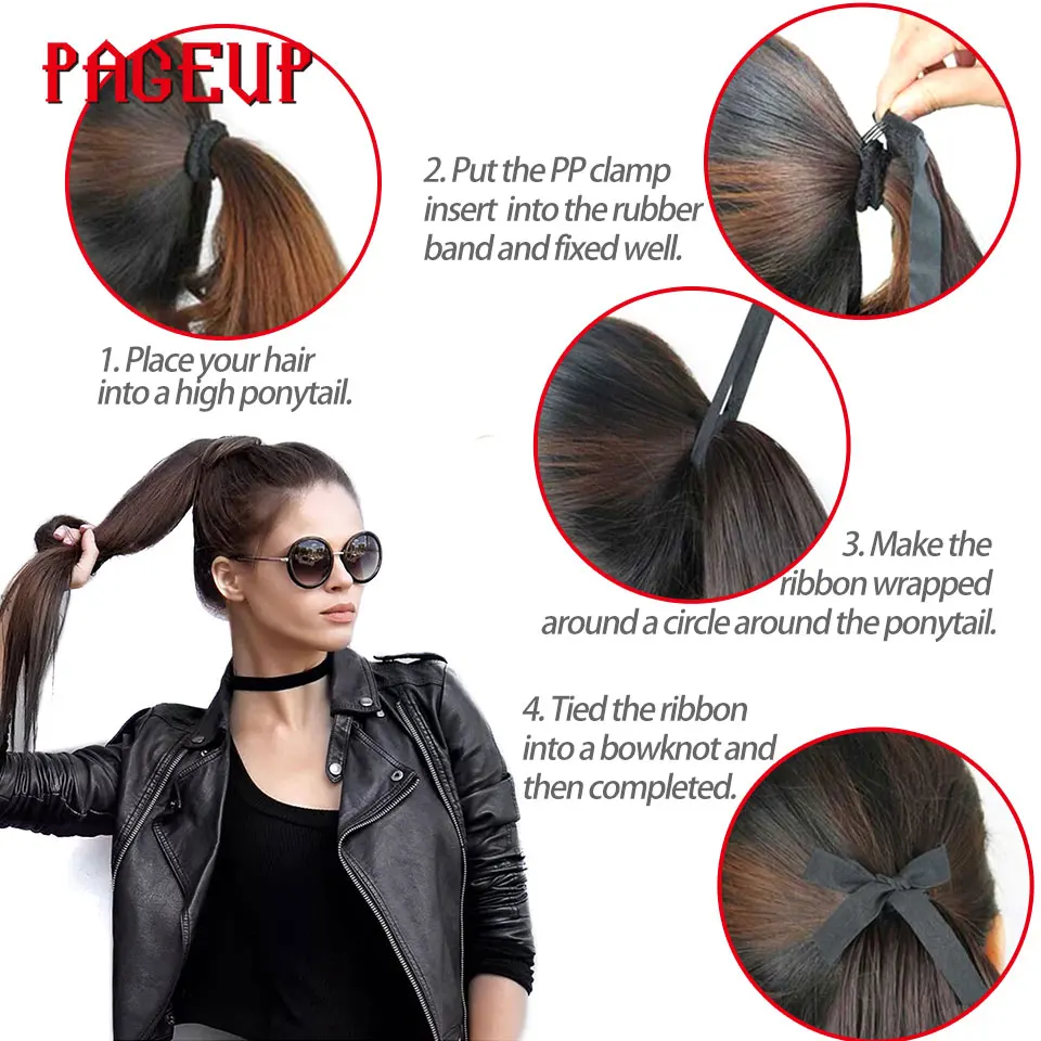 Pageup Прямые Шнурки конский хвост черный коричневый зажим для наращивания Высокая температура волокна синтетические волосы для женщин