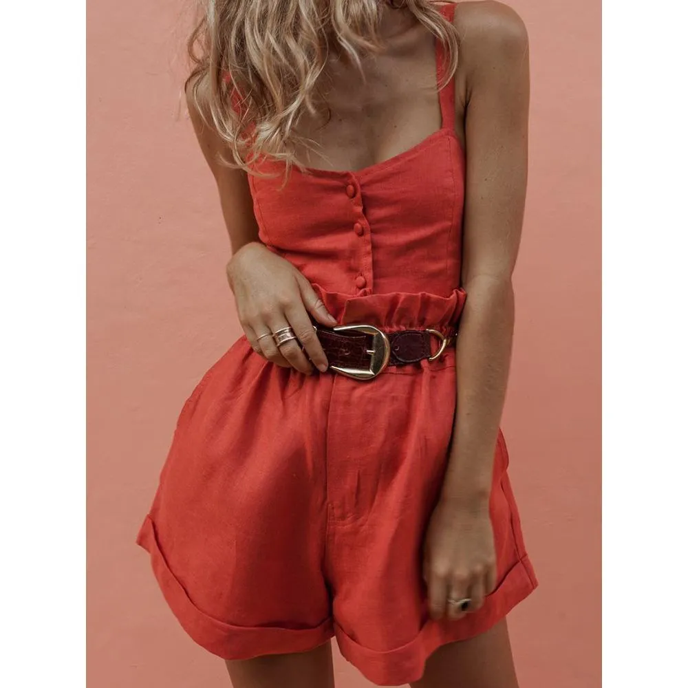 

Nice Women Casual Sleeveless Romper Spaghetti Strap Playsuit High Waist Wide Leg Overalls