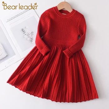 

Bear Leader Girl Clothes Christmas Fashion New Long Sleeve Dress Girls Princess Clothes Sweet Outfits Party Sweater Dresses 2-6Y