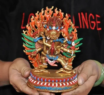 

wedding decoration Tibetan Buddhism bronze 24k gold Gilt Painted Vajrakilaya Hevajra Buddha Statue
