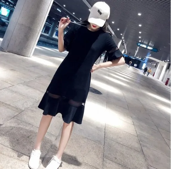 

France Non-mainstream Yamamoto Slimming Retro Hepburn Black Dress 2019 Spring And Autumn Immortal over-the-Knee Dress Summer