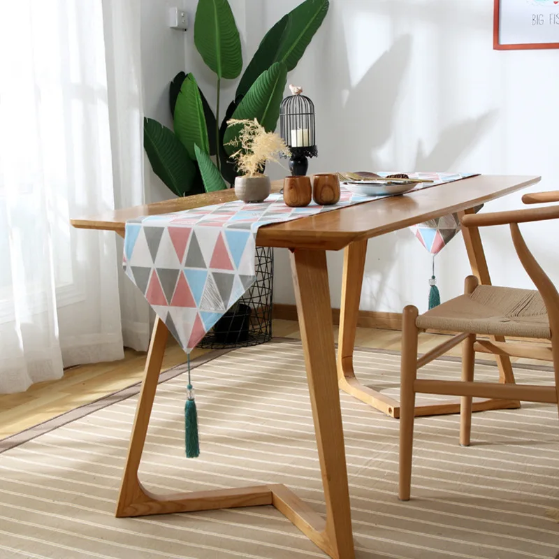 

Nordic Style Abstract Triangle Tassel Table Runner Simple Modern Fabric Tea Tablecloth TV Cabinet Porch Cabinet Dust Cloth