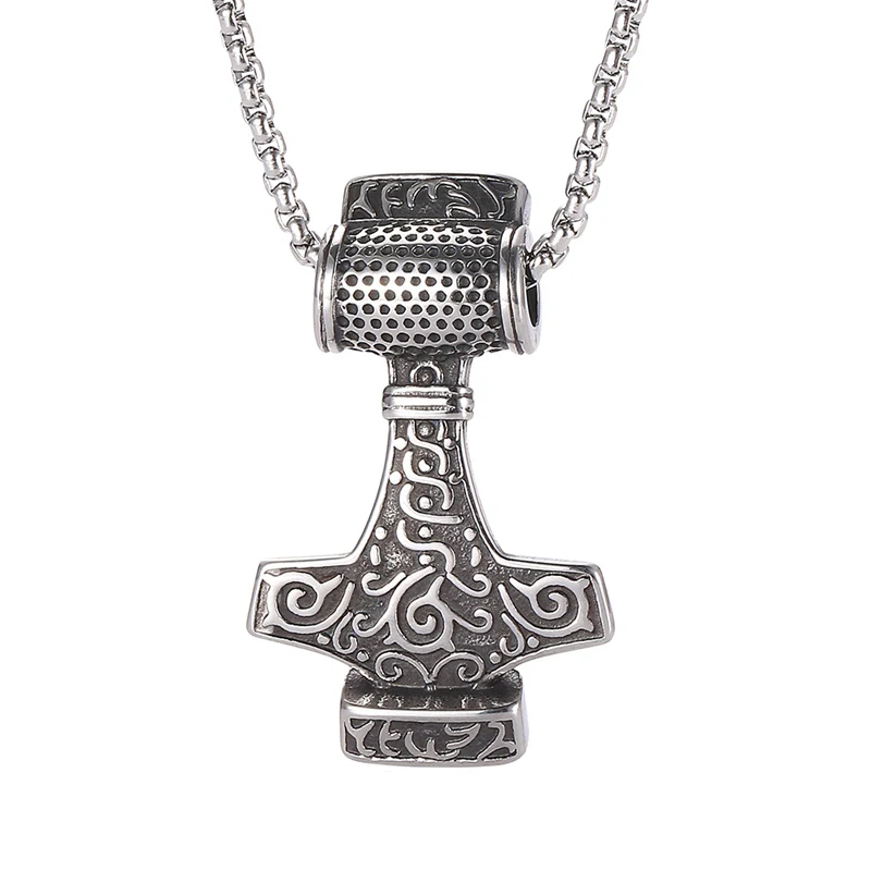 

Punk Norse Viking Necklace Men Thor's Hammer Pendant Necklace Stainless Steel Chain Viking Jewelry Man Accessories Gifts SP0049
