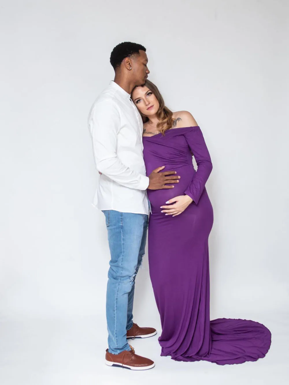 Long Sleeve Maxi Maternity Dress for Photo Shoot Elegant Fitted Gown Pregnancy Dress for Baby Shower Women Photography Prop 2020