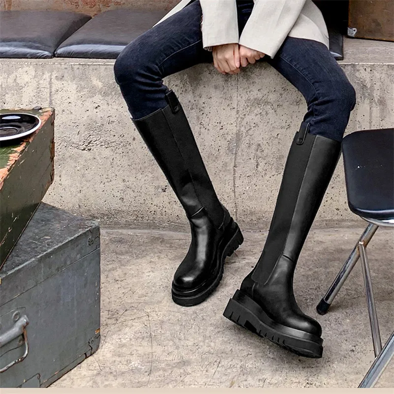 Meotina Heel Chelsea Boots Woman Real Knee High Boots Platform Chunky Heel Long Boots Zipper Female Shoes Beige 40 - Women's Boots - AliExpress