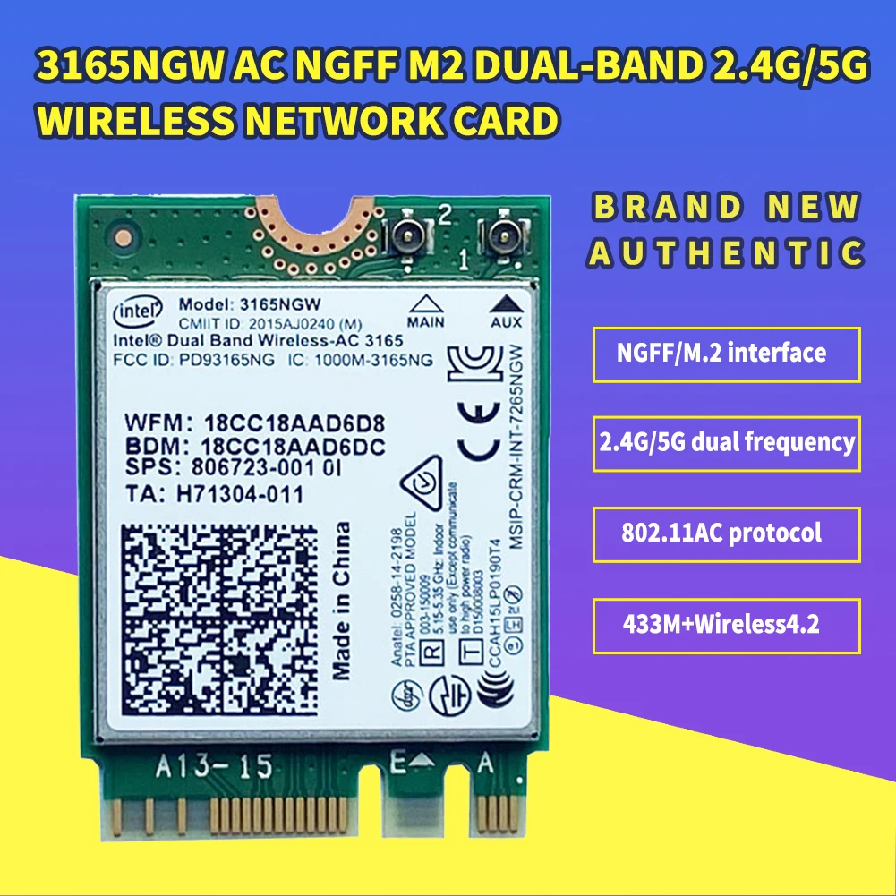 3165NGW AC NGFF M2 Двухдиапазонная беспроводная сетевая карта 2 4G/5G Встроенная Wi-Fi