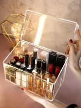 INS Girl's Heart Grid with Cover Lipstick Storage Box Multi-Grid Dustproof Small Display Stand for Cosmetics