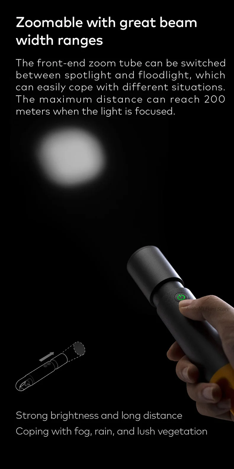 Youpin HOTO LED Flashlight Power Ultra Bright Torch 5 Lighting Modes Zoomable Outdoor Camping Bicycle Light Lithium Battery