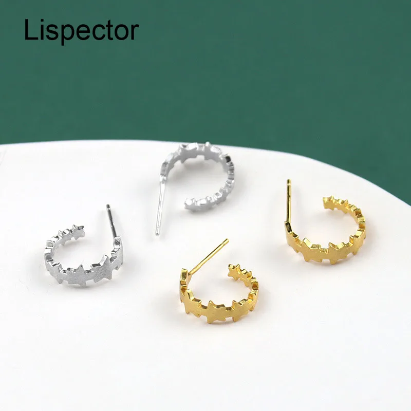 

Lispector 925 Sterling Sliver Simple Star C shape Stud Earrings for Women Elegant Korean Small Earrings Female Jewelry Gifts
