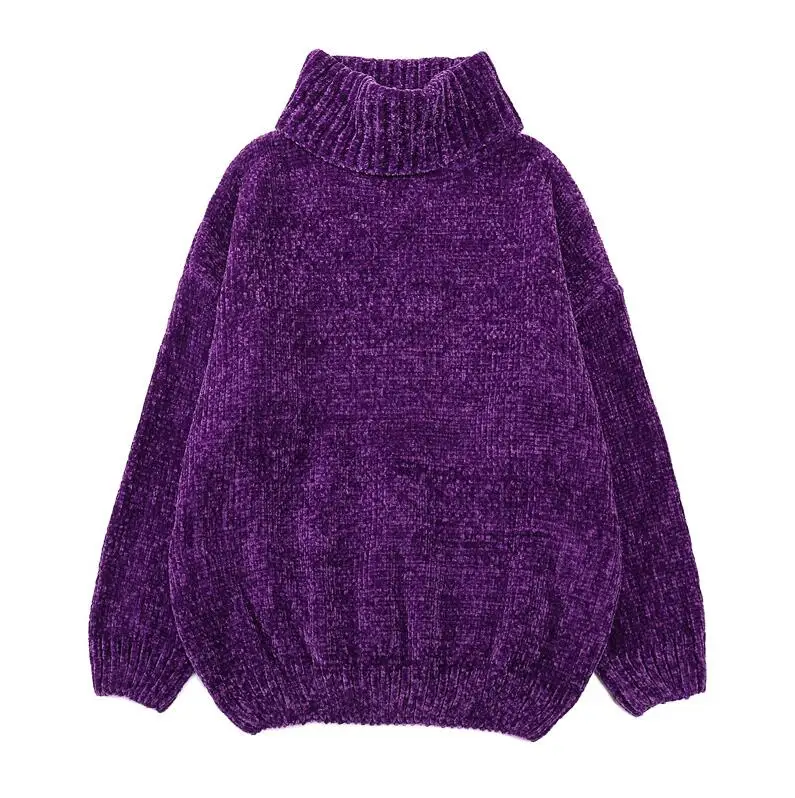 Boss Purple NIJIUDING толстые теплые водолазки негабаритных свитера из шенили с длинным рукавом зима осень базовые свободные пуловеры женские повседневные топы - Цвет: Boss Purple