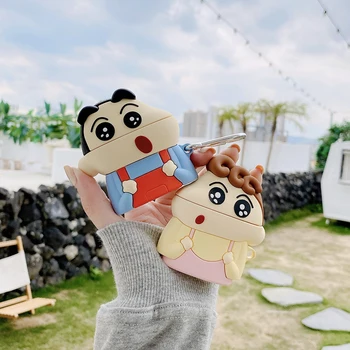 

For AirPods 1 2 charging box Anime Shinchan 3D earphone case soft silicone Wireless bluetooth protective headphone cover coque