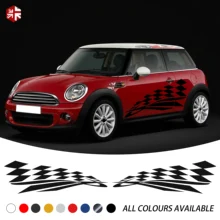 2X Checkered Flag Styling Car Door Side Stripes Body Vinyl Decal For MINI Cooper S R56 2006-2013 One JCW Accessories