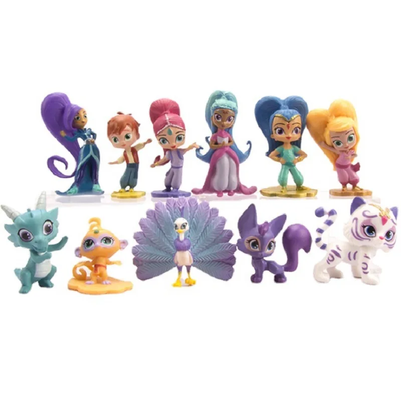12Pcs 3.5cm-5.5cm Cartoon Shimmer Sister Action Figures Toy Shine Girl Samira Pet Tiger Monkey Dragon Animal Party Kid Gift | Игрушки и