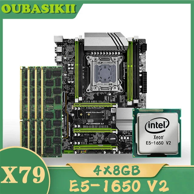 OUBASIKII-placa base X79 Turbo LGA2011 ATX, combos E5 1650 V2, 4 Uds. x 8GB, 32GB, 1600Mhz, PC3, 12800R, PCI-E, NVME, M.2, SSD, USB3.0, SATA3