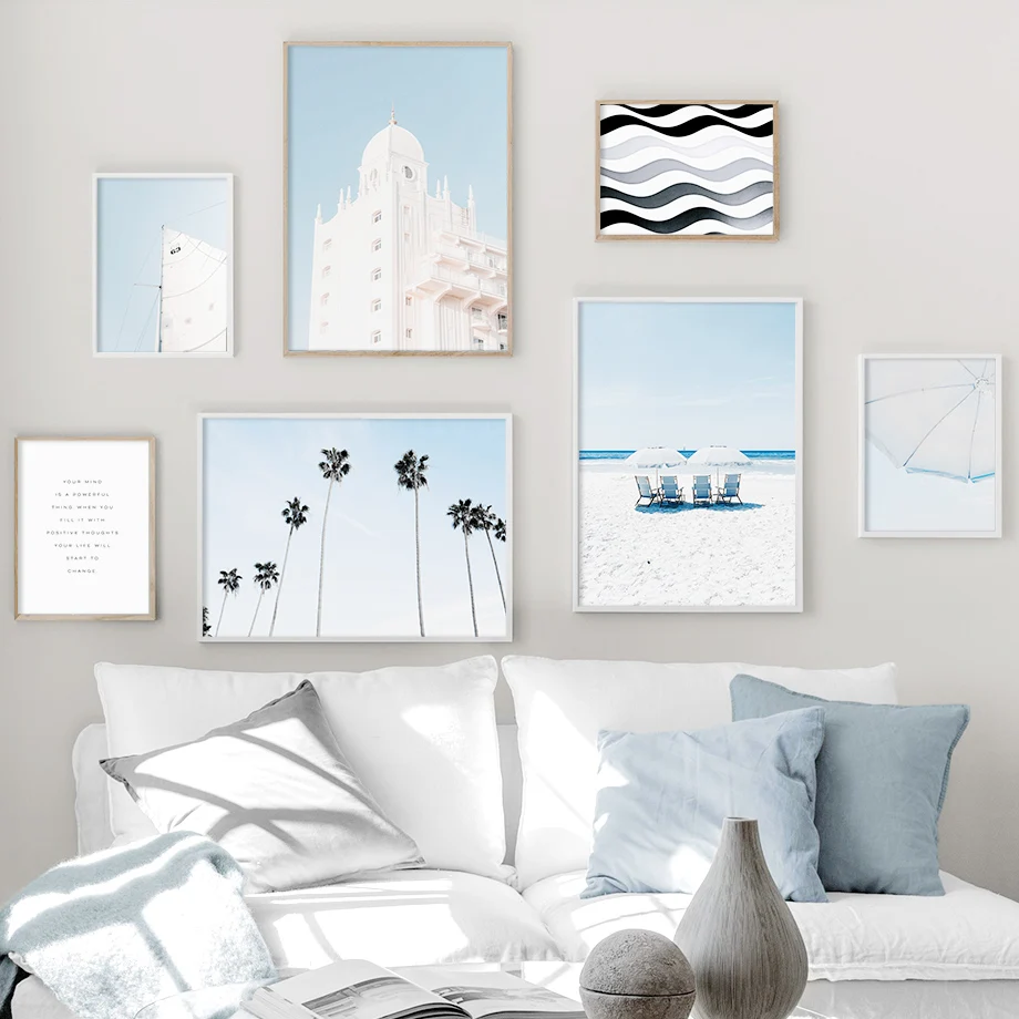 

White Building Beach Chair Palm Tree Sail Wall Art Canvas Painting Nordic Posters And Prints Wall Pictures For Living Room Decor