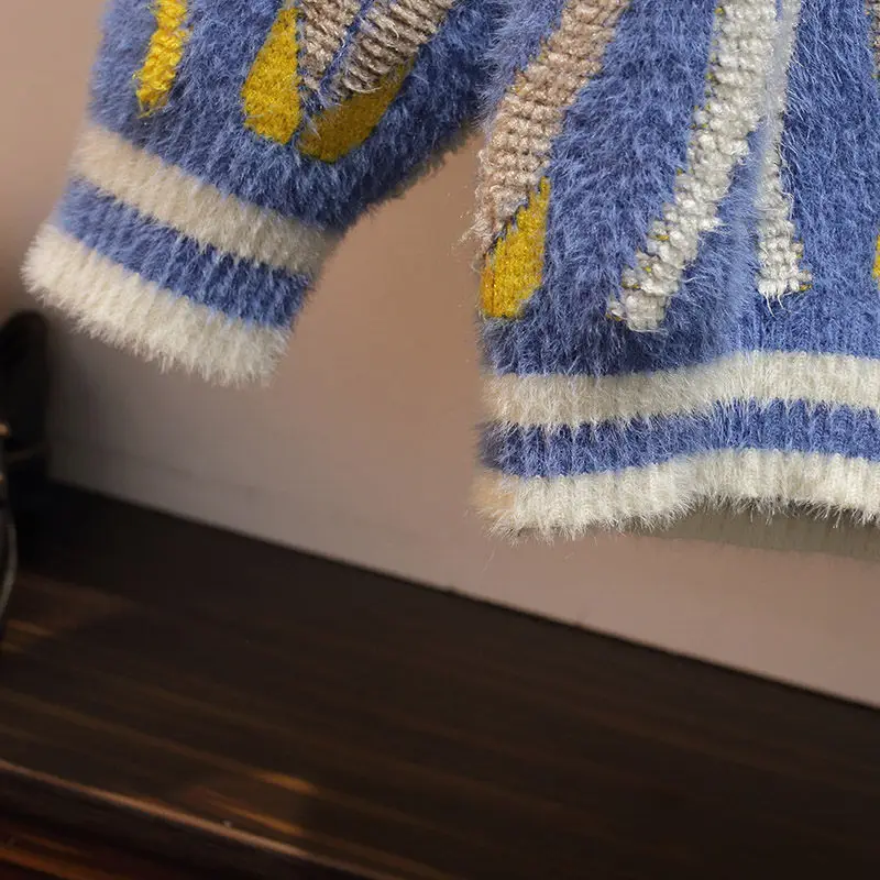 Новинка, Модный зимний теплый свитер из искусственной норки с лоскутным узором, женские вязаные пуловеры, элегантные топы для женщин, f1440