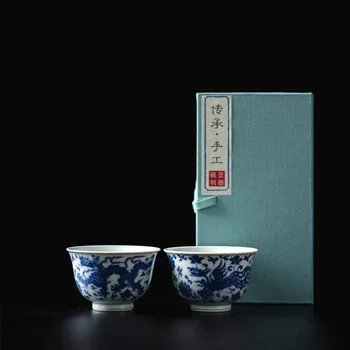 

The Ming And Qing Dynasties Blue And White Dragon And Phoenix Grain Jindezhen To Fake Something Antique Manual Draw Sip Tea Cup