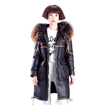 

Natural Raccoon Fur Genuine Leather Jacket Women Winter Duck Down Coat Female Real Sheepskin Coat Vintage Long Jacket Hiver 8726