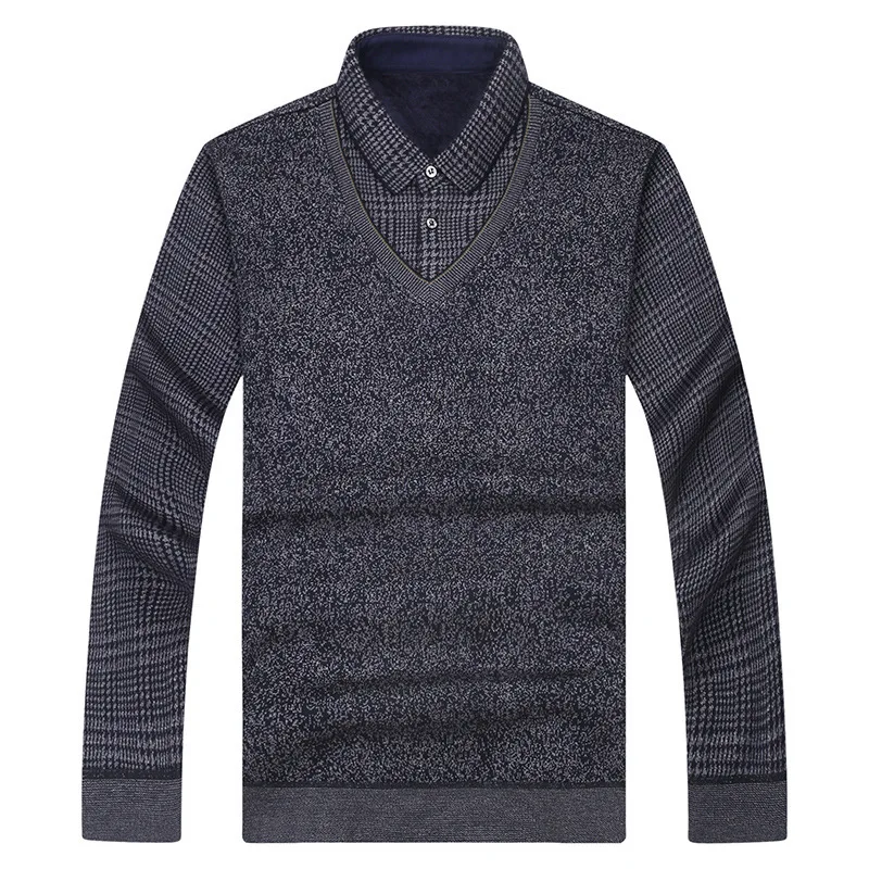 

Big Size Male Plus Velvet Thicken Knitting Shirt Middle Annual Leave Two Piece T Shirt Plus Fat plus Dad Pack Middle-aged