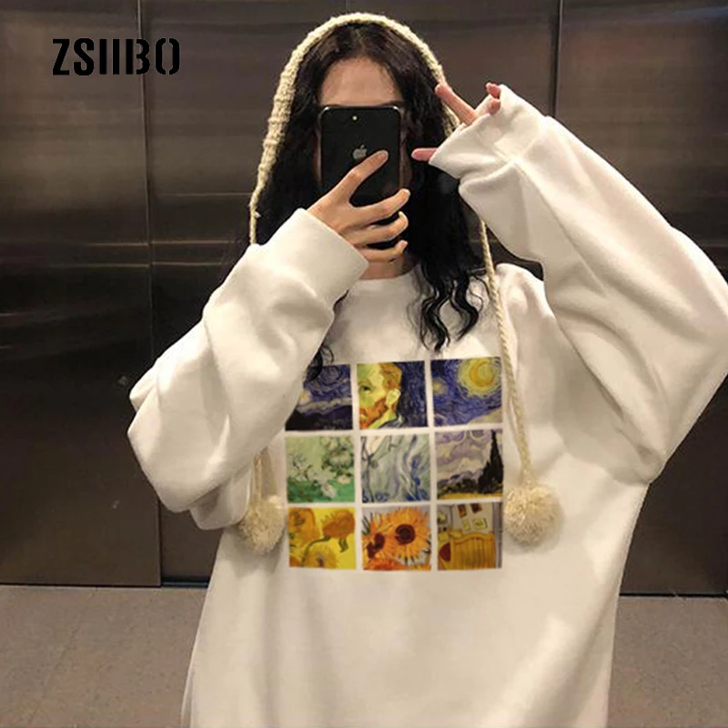 

Winter New Fashion Large Size Loose Van Gogh autumn Casual Vintage funny Print Long Sleeve Tops Art Harajuku Ulzzzang Sweatshirt