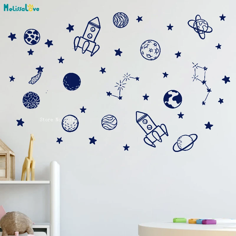 Carino Spazio Esterno Modellazione Adesivi Murali Razzo Nave Pianeta Decalcomania Astronauta Bambini Baby Camera Da Letto Poster Bella Yt2786