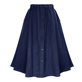 

Casual Summer Denim Skirt Women Fashion A-Line Blue Single-Breasted Skirt Rk