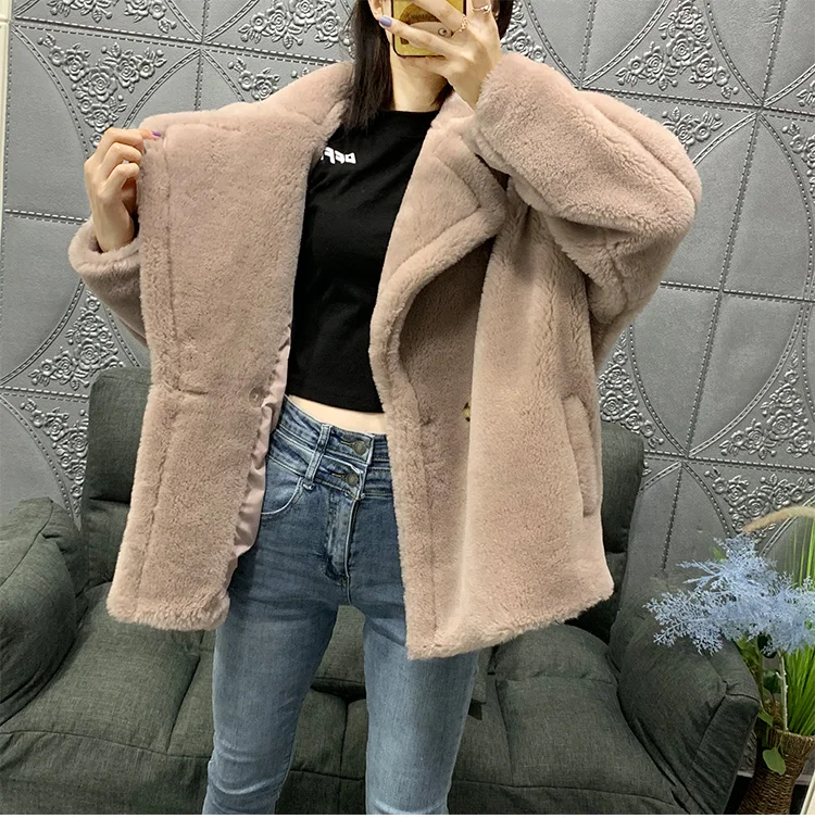 thick warm real fur coat Autumn winter new Women Natural Real Granule sheep wool Teddy Sheep shearing Coat short Coat
