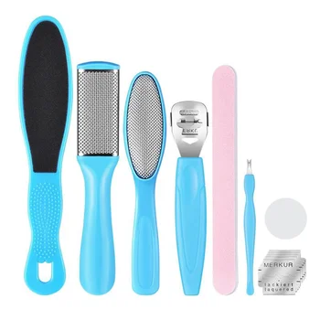 

1 Set 8Pcs Exfoliating Scrub Pedicure Kit Portable Cutin Dead Skin Trimmer Tool Kit Assorted Color (Rubber Bottom File Curved Fi