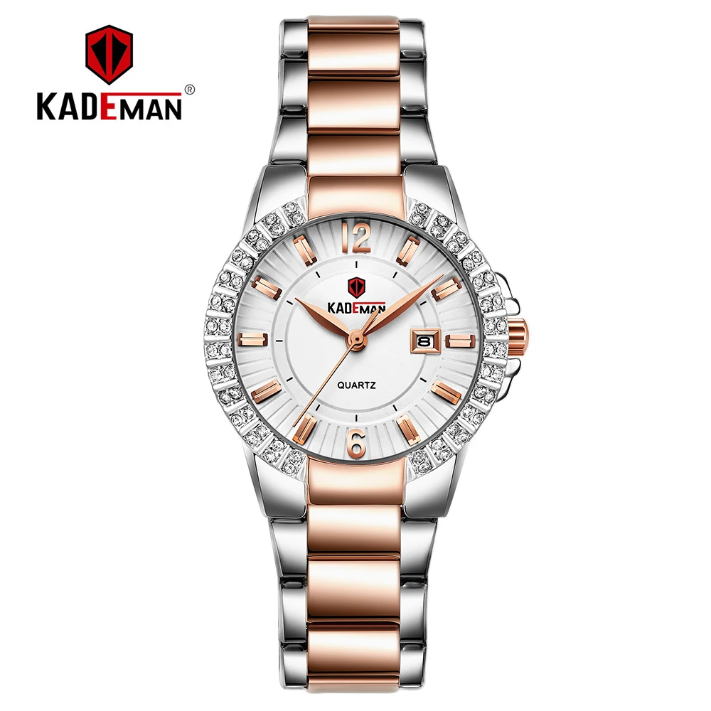 KADEMAN Топ люксовый бренд женские наручные часы для женщин календарь модные Кристаллы Стразы водонепроницаемые полностью стальные Relogio 826 - Цвет: 826-SRGS