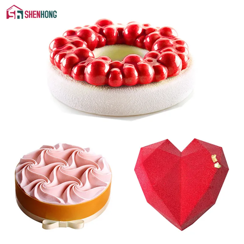

SHENHONG 3PCS/Set Vortex Cake Mold For Baking Dessert Mousse Silicone Decorating Mould Heart Cloud Silikonowe Moule Pastry Pan