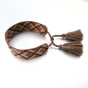 

Popular Jewelry Woven Adjustable Bracelets Handmade DIY Signature Embroidery Cotton bangle Women Men Tassel Fabric Bracelet