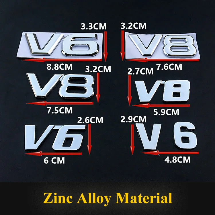 

1pcs Auto Metal Alloy 3D V8 Logo Engine Displacement Trunk Rear Car Badge Decal Chrome V8 Side Wing Emblem Sticker Car Styling
