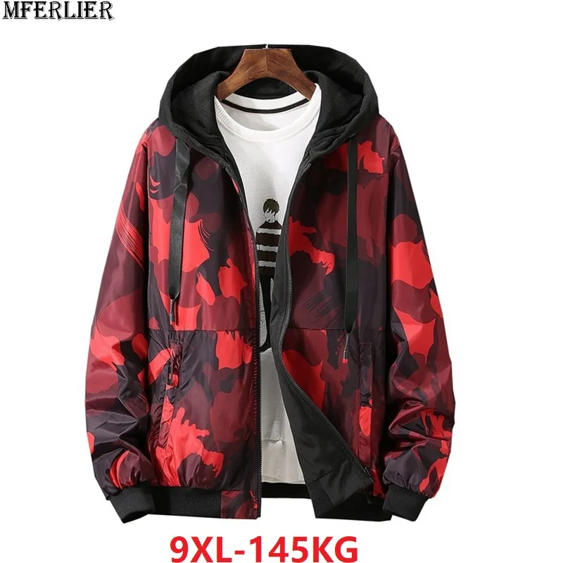 

Men's camouflage jacket high streetwear letter large size 5XL 6XL 7XL 8XL 9XL red green hooded jacket Korea style loose coat 58