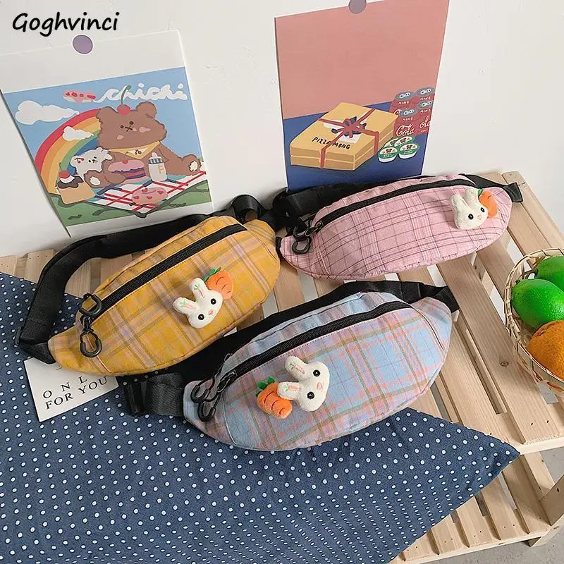 Женские поясные сумки в клетку милые универсальные холщовые забавные сумочки