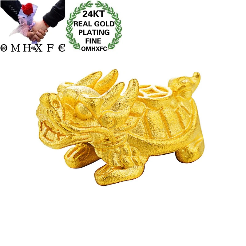 

OMHXFC Wholesale European Fashion Woman Man Party Wedding Gift Dragon Head PIXIU DIY Accessories 24KT Gold Pendant Charm PN341