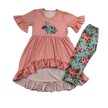 

Baby girls' clothing sets with floral easter applique kids wear outfits
