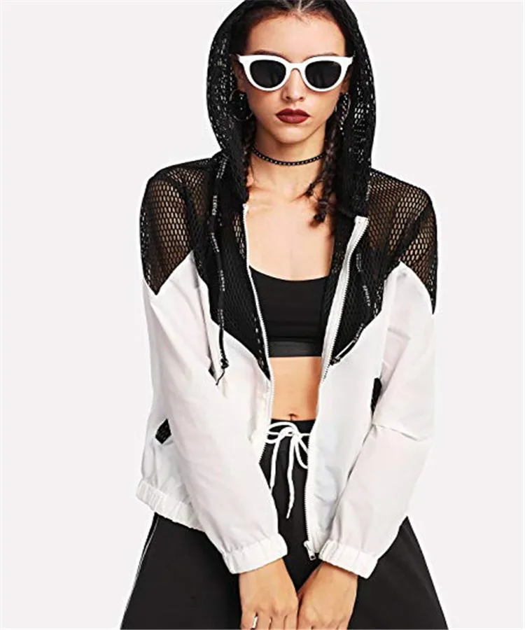 

2019 Europe And America Spring New Style WOMEN'S Dress Solid Color Joint Gauze Hooded Long Sleeve Sun-resistant Coat
